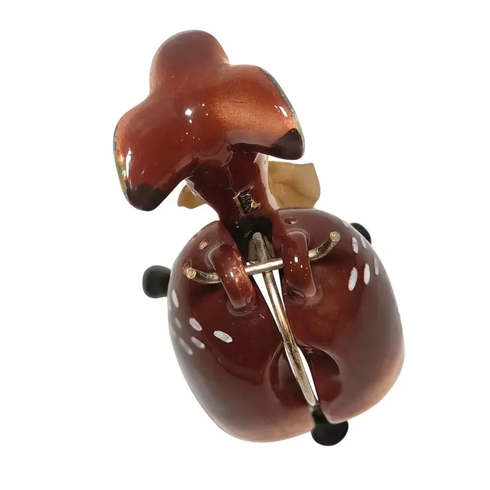 RARE Vintage 1950s Japan Bambi Fawn Salt Pepper Shakers Wire Caddy MCM Kitsch
